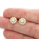 Vintage Inspired Floral White Diamond Yellow Gold Earrings