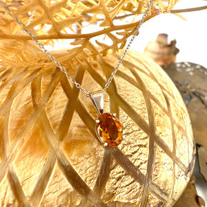 Warm Citrine Oval Fixed Bale White Gold Pendant