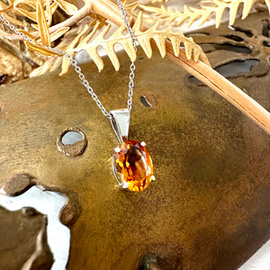 Warm Citrine Oval Fixed Bale White Gold Pendant