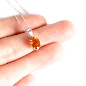 Warm Citrine Oval Fixed Bale White Gold Pendant