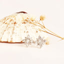 White Diamond Floral Cluster Studs in White Gold