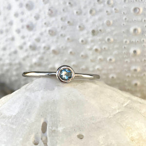 White Gold Bezel Set Aquamarine Stacking Ring