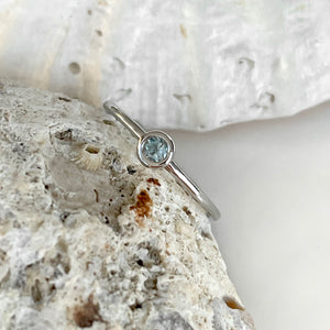 White Gold Bezel Set Aquamarine Stacking Ring