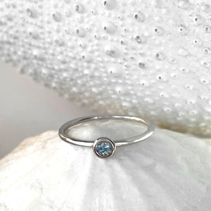 White Gold Bezel Set Aquamarine Stacking Ring