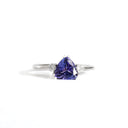 White Gold Double Claw Trilliant Cut Tanzanite With Diamond Shoulder Highlight Ring