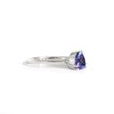 White Gold Double Claw Trilliant Cut Tanzanite With Diamond Shoulder Highlight Ring