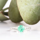 White Gold Emerald Split Shank Accent Diamond Ring