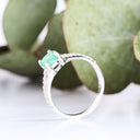 White Gold Emerald Split Shank Accent Diamond Ring