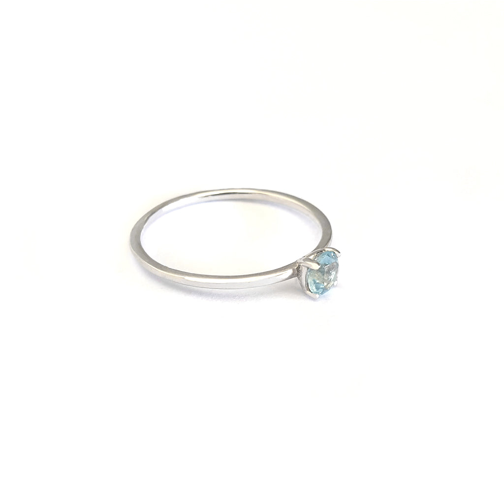 White Gold Raised Four Claw Aquamarine Stacking Ring