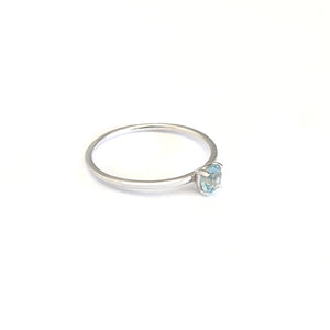 White Gold Raised Four Claw Aquamarine Stacking Ring