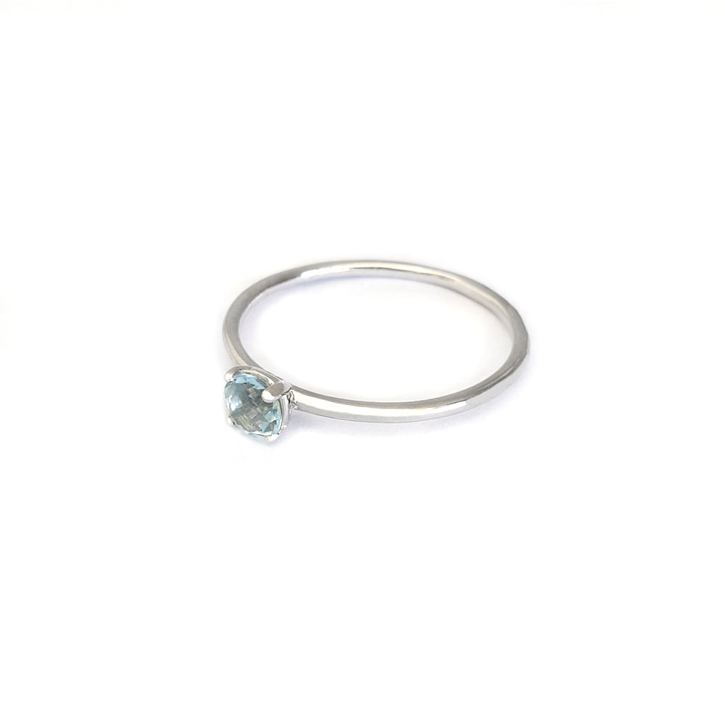 White Gold Raised Four Claw Aquamarine Stacking Ring