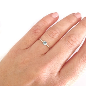 White Gold Raised Four Claw Aquamarine Stacking Ring