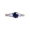 White Gold Sapphire Split Shank Accent Diamond Ring