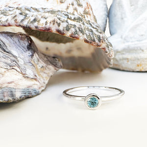 White Gold bezel Set Blue Topaz Stacking Ring