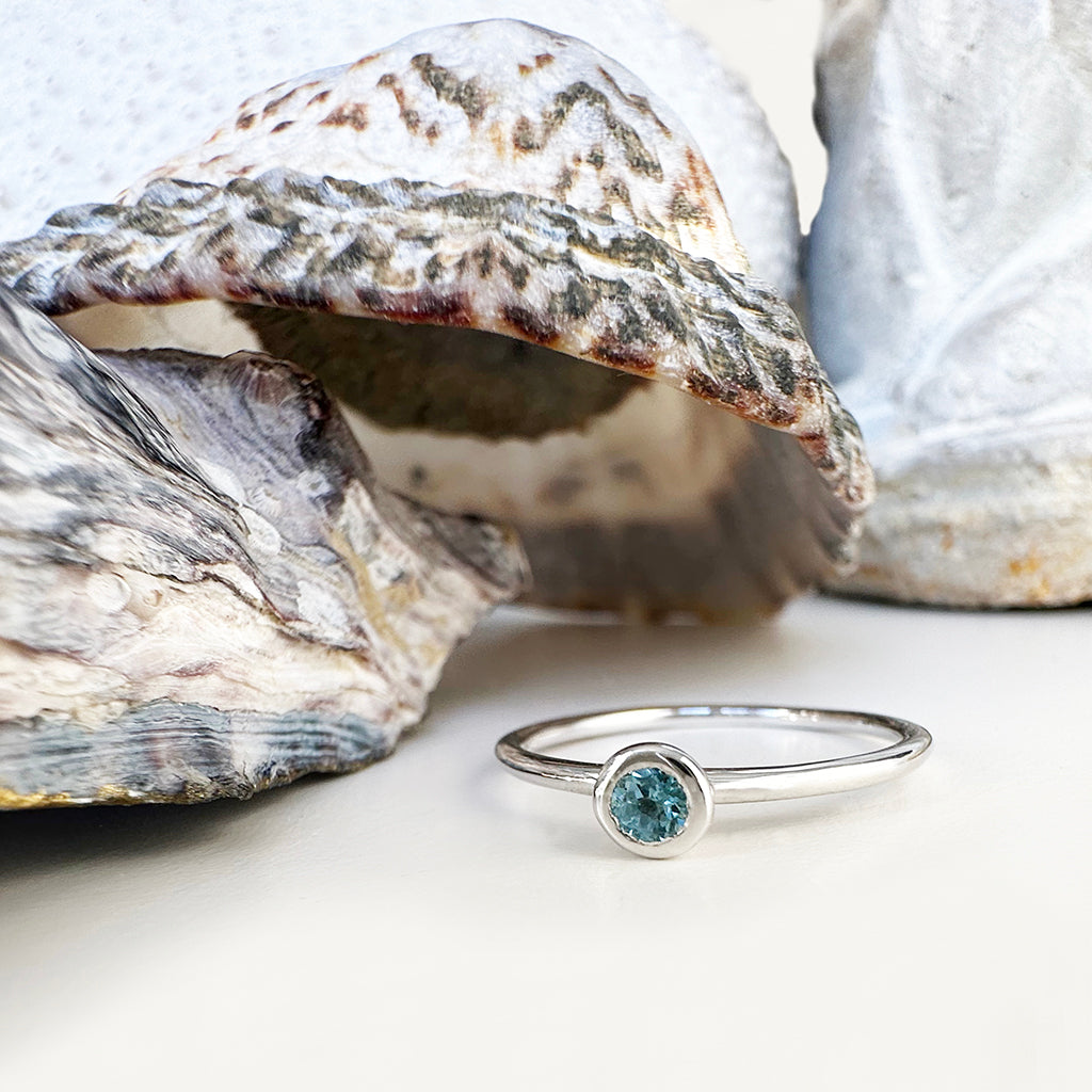 White Gold bezel Set Blue Topaz Stacking Ring