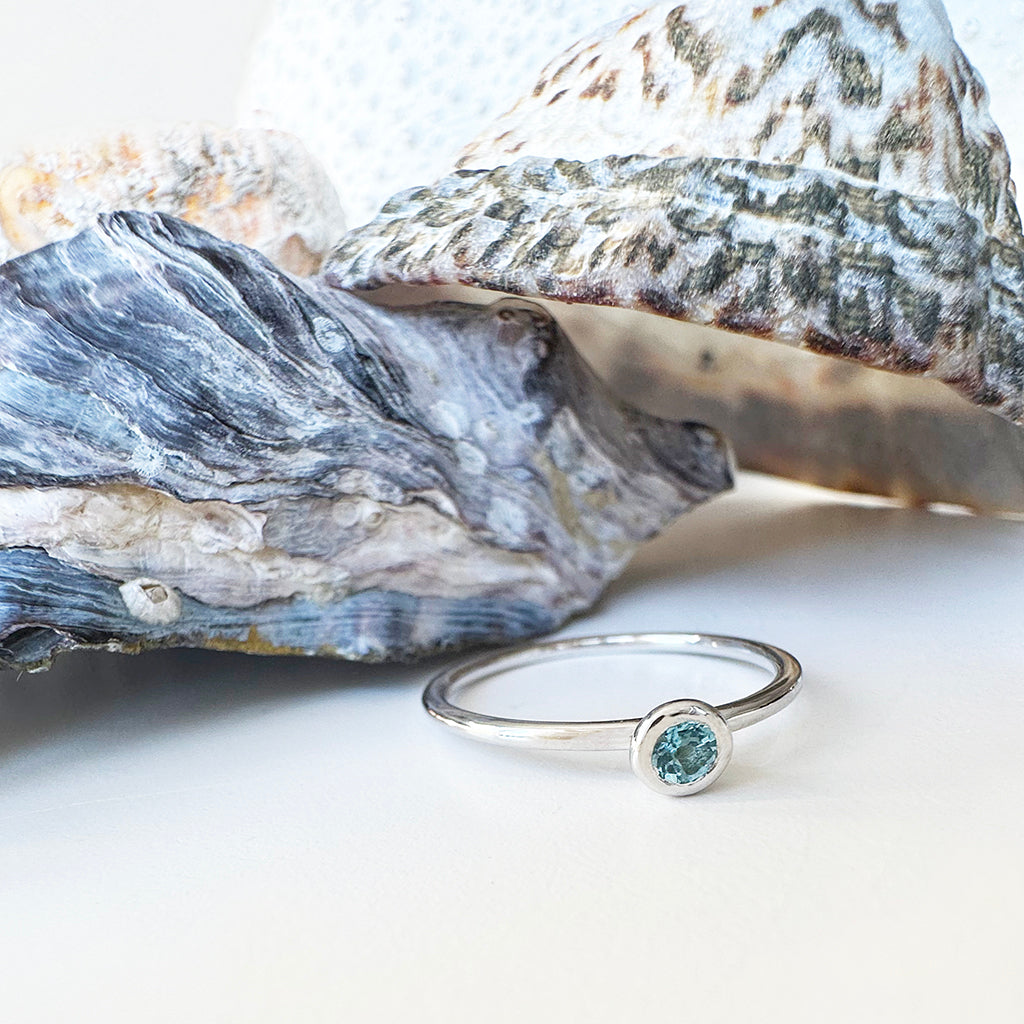 White Gold bezel Set Blue Topaz Stacking Ring