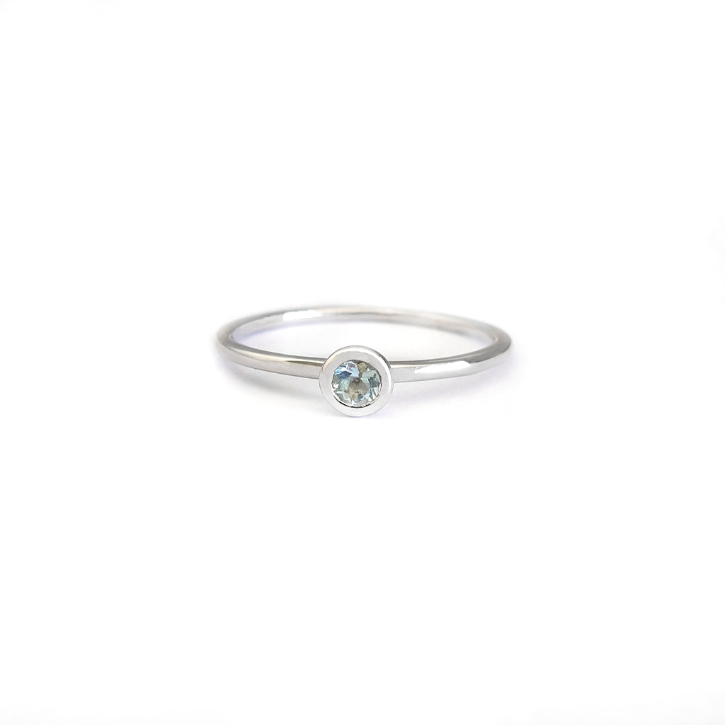 White Gold Bezel Set Aquamarine Stacking Ring