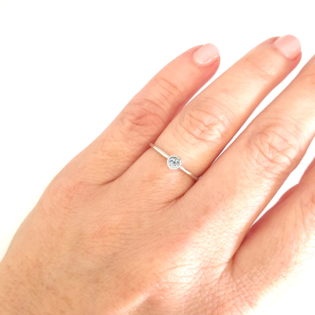 White Gold Bezel Set Aquamarine Stacking Ring