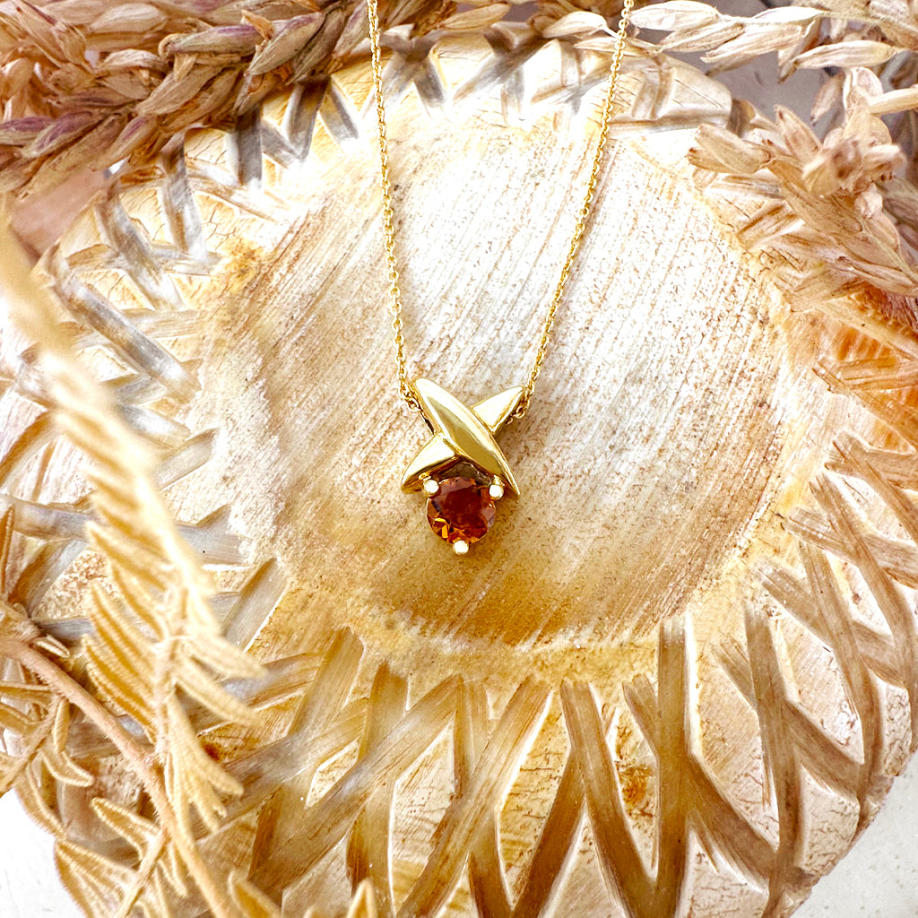 Yellow Gold Four Pointed Star Pendant with Round Cut Citrine