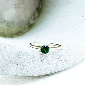 Yellow Gold Raised Four Claw Green Tourmaline Stacking Ring