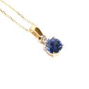 Yellow Gold Round Cut Sapphire with Diamond Accent Drop Pendant