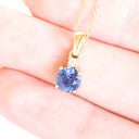 Yellow Gold Round Cut Sapphire with Diamond Accent Drop Pendant