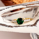 Yellow Gold Round Cut Tsavorite Ring with Six Diamond Shoulder Accent
