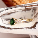 Yellow Gold Round Cut Tsavorite Ring with Six Diamond Shoulder Accent