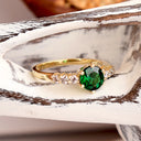 Yellow Gold Round Cut Tsavorite Ring with Six Diamond Shoulder Accent