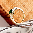 Yellow Gold Round Cut Tsavorite Ring with Six Diamond Shoulder Accent