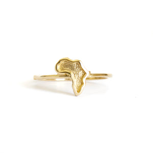 Yellow Gold Sandblasted Africa Map Ring with Striking Smooth Gold Border and Band