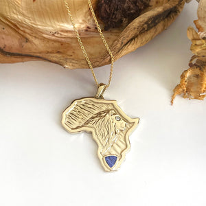 Africa Lion Tanzanite With Diamond Accent Yellow Gold Pendant