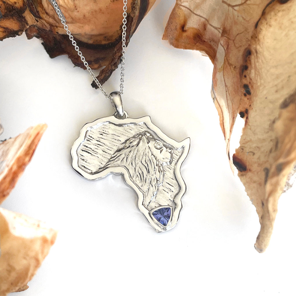 Africa Lion Tanzanite With Diamond Accent White Gold Pendant