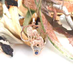 African Lion Couple with Tanzanite Accent Rose Gold Pendant