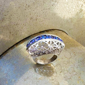 Afrogem Tanzanite And Diamond Raised Pattern Statement Ring