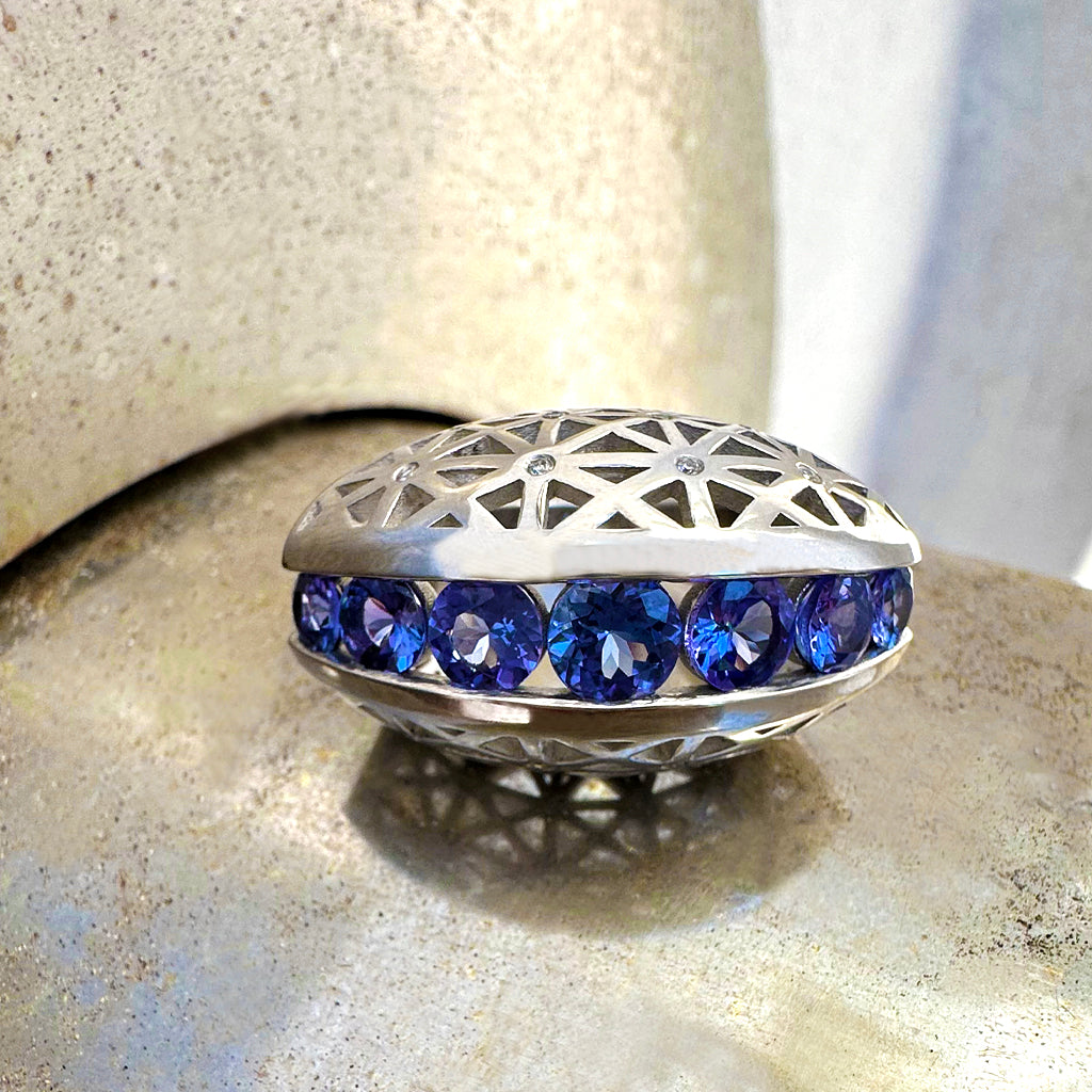 Afrogem Tanzanite And Diamond Raised Pattern Statement Ring