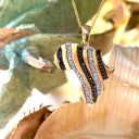 Black and White Diamond Zebra Striped Africa Map Yellow Gold Pendant