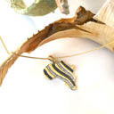 Black and White Diamond Zebra Striped Africa Map Yellow Gold Pendant