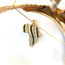 Black and White Diamond Zebra Striped Africa Map Yellow Gold Pendant