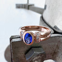 Double Band Oval Tanzanite Ring with Elaborate Diamond Shoulders in Rose Gold