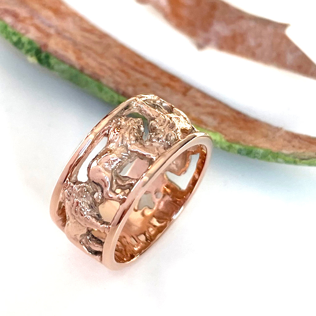 Double Facing Lions Rose Gold Ring