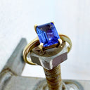 Elegant Solitaire Single Claw Emerald Cut Tanzanite Yellow Gold Ring