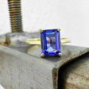 Elegant Solitaire Single Claw Emerald Cut Tanzanite Yellow Gold Ring