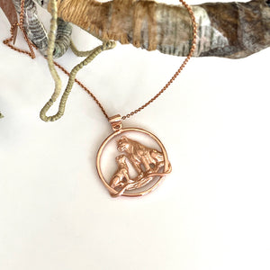 Loving Lioness and Cub Rose Gold Pendant