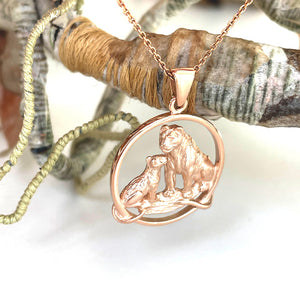 Loving Lioness and Cub Rose Gold Pendant