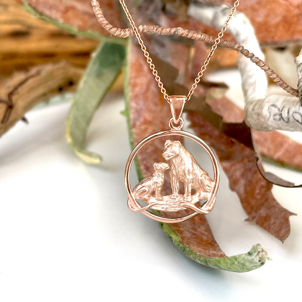 Loving Lioness and Cub Rose Gold Pendant