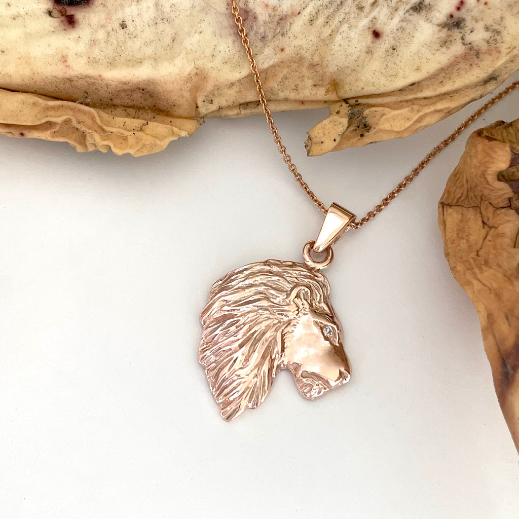 Magnificent Lions Head Profile Rose Gold Pendant