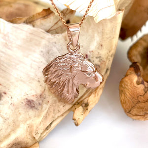 Magnificent Lions Head Profile Rose Gold Pendant