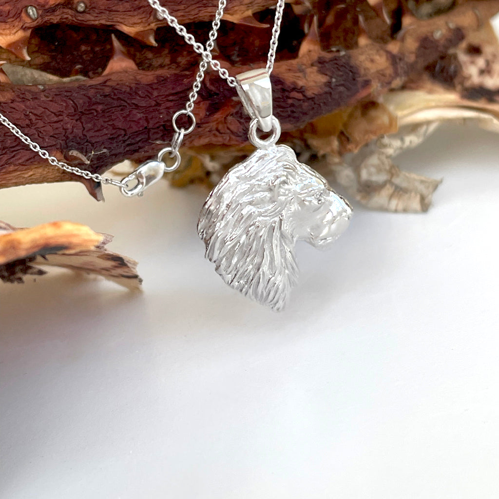 Magnificent Lions Head Profile White Gold Pendant