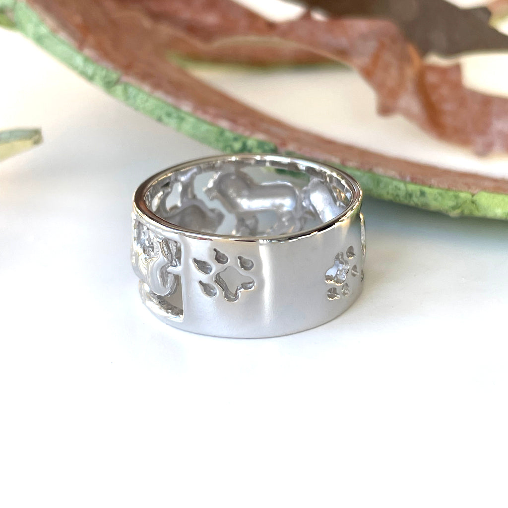 Double Facing Lions White Gold Ring